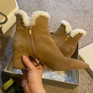 Suede heeled booties with fur lining